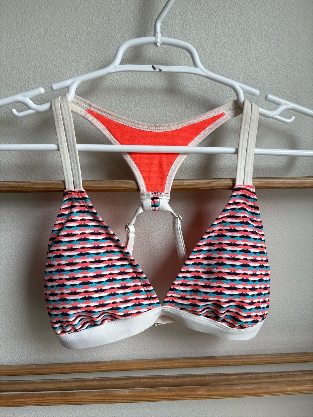 Athleta Multi-Color Patterned Bikini Top with Coral Back Panel